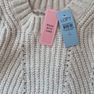 LOFT Cream Cowl Neck Sweater with Sequins